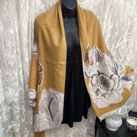 Beyond Soft - Mustard Yellow Scarf Wrap Shawl Floral Large Design - Picture 5 of 7